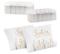 50 cajas de regalo de boda - Cajas de cojines con "Schön Dass Du Da Bist", regalos para bodas, bautizos, confirmaciones, para dulces y decoración (diseño de flores silvestres)