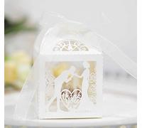 50 cajas de regalo de boda cortadas con láser, bolsa de caramelos, cajas de regalo de chocolate con cinta, románticos, amantes de los besos, galletas, caja de regalo pequeña, cajas de regalo para