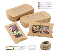50 cajas de regalo de papel de estraza pequeñas, caja de regalo con ventana, cajas carton pequeñas, con adhesivo de agradecimiento, cuerda de yute, para manualidades, fiestas, bodas