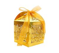 50 cajas de regalo para caramelos, cajas de dulces ahuecadas para dulces, bodas, bautizos, día de San Valentín, color blanco y azul, 5 x 5 x 8 cm