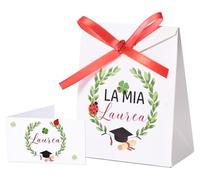 50 cajas para peladillas de graduación + 50 tarjetas para bomboneras de graduación, cajas de peladillas de graduación, texto "La mia Laurea", bombonera decoración fiesta graduación regalo