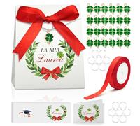 50 cajas para peladillas de graduación con tarjetas y trébol de cuatro hojas - Cajas de peladillas hechas por ti mismo con anillo incluido, bombonera completa para fiesta universitaria