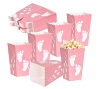 50 Cajas Regalo con Pisadas de Bebé para Gender Reveal Party, Caja de Dulces Fondo Plano para Golosinas Palomitas, Bolsas de Golosinas para Baby Shower Cumpleaños Infantiles Halloween Navideñas (Rosa)