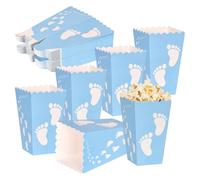 50 Cajas Regalo con Pisadas de Bebé para Gender Reveal Party, Caja de Dulces Fondo Plano para Golosinas Palomitas, Bolsas de Golosinas para Baby Shower Cumpleaños Infantiles Halloween Navideñas (Azul)