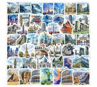 50 calcomanías de historia, paquete de calcomanías de arquitectura, vinilo, monopatín, guitarra, puerta, laptop, equipaje, coche, bicicleta, botella de agua, suministros para fiestas de cumpleaños