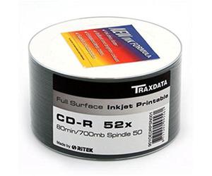 50 CD-R vergini Traxdata by Ritek Full Inkjet Wide Printable stampabili 700MB 80min