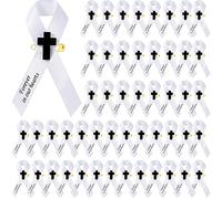 50 cintas funerarias conmemorativas con alfileres de cruz, lazo de respeto para siempre en nuestro corazón para fiesta funeraria, brazalete, suministros de recuerdo de eventos de luto (blanco)