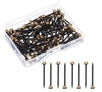 50 clavos de latón, clavos de acero endurecido, ganchos para fotos, 1 pulgada de largo, clavos de hormigón con caja de plástico para montaje en pared