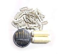 50 clips para extensiones de cabello en forma de U de acero inoxidable para pelucas y extensiones de cabello y postizos, 30 agujas de coser surtidas y 2 rollos de hilo (rubio)