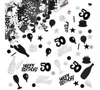 50 Confeti cumpleaños,número 50 de mesa,50 cumpleaño aniversario decoraciones,50 happy birthday Negro y plata