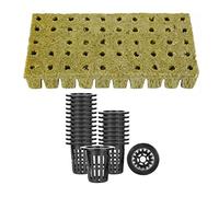 50 cubos de lana de roca con macetas de red, tapón de lana de roca para cultivo hidropónico sin suelo, inicio/esquejes/propagación de plantas