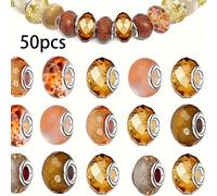 50 Cuentas Espaciadoras de Resina Marrón Mezclada - Una Variedad de Cuentas de Agujero Grande para Hacer Joyas - Perfectas para Pulseras y Collares Hechos a con Diversas , Permitiendo Creativa