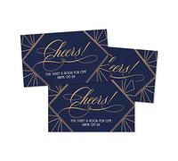 50 cupones de boleto de pasaje de oro azul marino para una bebida gratis en bodas, eventos de trabajo o barra de fiesta, un alcohol de cerveza o vino, bebidas suaves o bonos de comida, tarjetas de papel para bebidas grandes