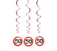 50 espirales decorativas para cumpleaños, diseño de señal de tráfico, color rojo y blanco Tiwoca