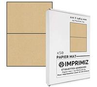50 etiquetas adhesivas Kraft natural de 148,5 x 210 mm, 2 etiquetas/hoja, para impresión láser y inyección de tinta, 25 hojas de papel de color A4