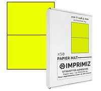 50 etiquetas autoadhesivas de 148,5 x 210 mm, 2 etiquetas/hoja, para impresión láser y inyección de tinta, 25 hojas de papel de color A4