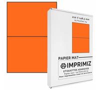 50 etiquetas autoadhesivas de color naranja fluorescente de 148,5 X 210 mm - 2 etiquetas por hoja - 25 hojas de papel A4 adhesivo de colores - para impresión láser e inyección de tinta.