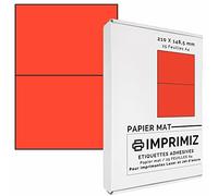 50 etiquetas autoadhesivas de color rojo fluorescente de 148,5 X 210 mm - 2 etiquetas por hoja - 25 hojas de papel A4 adhesivo de colores - para impresión láser e inyección de tinta.