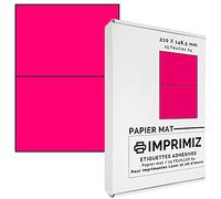 50 etiquetas autoadhesivas rosa neón de 148,5 x 210 mm - 2 etiquetas/hoja - 25 hojas papel A4 adhesiva color - para impresión láser y de inyección de tinta