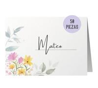 50 Etiquetas de Nombres para Bodas | Tarjetas de Asiento en Blanco | de Mesa 50er Set en Diseño Boho (Flores Pastel)
