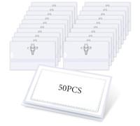 50 etiquetas para el nombre, 9 x 5,6 cm Transparente Plástico Tarjeta Identificación con Pinza Identificadores Personales Chapa Identificativa Trabajo, para Escuelas, Exposiciones, Conferencias
