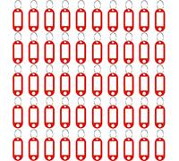 Lote de 50 llaveros de plástico rojo, etiquetas para llaves con llaveros, etiquetas para llaves, maletas, mascotas