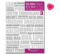 50 éxitos en clave de C: Rock & Pop Band 3 - Pop & Rock - Libros de canciones para piano, guitarra y canto, con colorido clip en forma de corazón