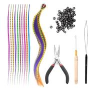 50 extensiones de pelo de plumas sintéticas coloridas; con pinza de hierro, gancho y hebilla, 100 hebillas de silicona, ganchillo; conjunto de extensión de pelo sintético para mujeres, niñas