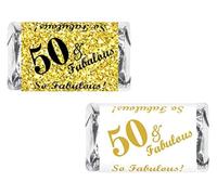 50 & Fabulous Miniaturas Candy Bar Wrapper (Set de 60) Mini Candy Bar Pegatinas Etiquetas Adhesivas; Decoración de fiesta de cumpleaños. Dulces no incluidos.
