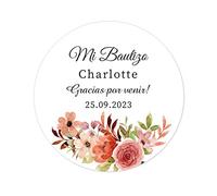 50 Flor PEGATINAS PERSONALIZADAS Bautizo o Comunion - Mi Bautizo Pegatinas 40MM Personalizadas Gracias por venir! Recuerdos para Fiestas/Regalo - Rd 064 (008 rosa)