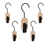 50 Ganchos para Botas, Engomados, Perchas con Clip, Pañuelos y Gorros, Madera y Hierro, Negro/Natural