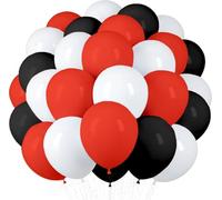 50 Globos Blancos, Rojos y Negros de Látex Natural Biodegradables, Fabricados en la UE, 12" (31cm), Óptimos para Helio y Aire, Ideales para Bodas, Cumpleaños y Bautizos
