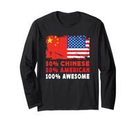50% Half Chinese Half American 100% Awesome China Flag Manga Larga