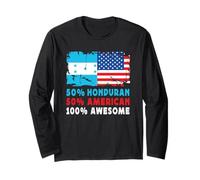 50% Half Honduran Half American 100% Awesome Honduras Flag Manga Larga