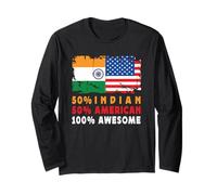 50% Half Indian Half American 100% Awesome India Flag Manga Larga
