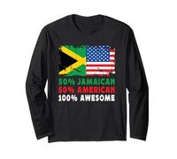 50% Half Jamaican Half American 100% Awesome Jamaica Flag Manga Larga