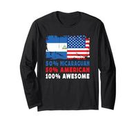 50% Half Nicaraguan American 100% Awesome Nicaragua Flag Manga Larga