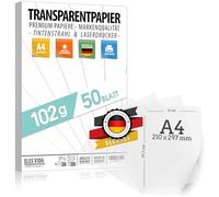 50 hojas de papel DIN A4 transparente PREMIUM 102g para autoimpresión, manualidades - de farolillo - papel de calco - película de transferencia para tarjetas de lugar y linterna