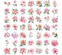 50 Hojas Encantadores De Álbumes Recortes Calcomanías Flores Decorativas Laptop Transparente Para La Decoración Del Cuaderno