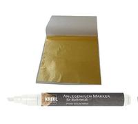 50 Hojas Pan de Oro imitación 13,5 cm x 13,5 cm + 1 x Kreul Mixtión Rotulador Adhesivo Pegamento