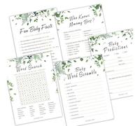 50 juegos de baby shower, diseño botánico unisex, papel ecológico neutro para baby showers con temática de selva