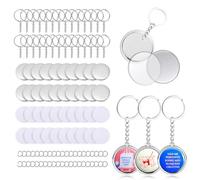 50 juegos de llaveros de doble cara de 32 mm para hacer insignias, incluye anillo de metal, soporte para llaves, carcasa de metal, cubierta trasera de metal y película de plástico KEYSAFER