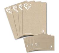 50 juegos de papel de carta DIN A4 - Papel de carta en aspecto de papel kraft con adornos florales de corazón - con sobres a juego DIN C6 en papel de carta gris pardo - imprimible - ideal para