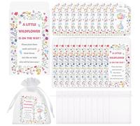 50 juegos de paquetes de semillas para baby shower, regalos de sobre, para invitados, con texto en inglés "A Little Wildflower is On The Way", tarjetas de agradecimiento, bolsas de organza a granel
