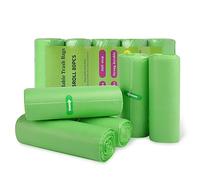 50 L bolsas de basura orgánicas, 5 rollos, 80 unidades 13GAL bolsas de basura biodegradables, material de almidón de maíz 100% recicladas, resistentes a la rotura y al agua, hogar, jardín