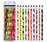 50 lápices de madera coloridos de Halloween con gomas de borrar, lápices de patrones surtidos para regalos de fiesta de Halloween, truco o trato, bolsas de regalo de Halloween, premios de juego