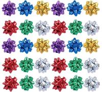 50 lazos coloridos de regalo de 1 pulgada, lazos de Navidad, lazos metálicos de estrellas, regalos de fiesta, lazos adhesivos para regalos de vacaciones, lazos para el día de San Valentín, suministros