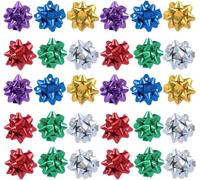 50 lazos coloridos de regalo de 1 pulgada, mini lazos de Navidad, lazos metálicos de estrellas, regalos de fiesta, lazos adhesivos para regalos de vacaciones, lazos para el día de San Valentín
