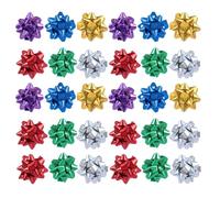 50 lazos coloridos de regalo de 1 pulgada, mini lazos de Navidad, lazos metálicos de estrellas, regalos de fiesta, lazos adhesivos para regalos de vacaciones, lazos para el día de San Valentín,