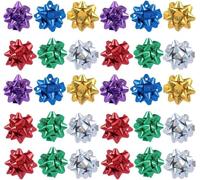 50 lazos coloridos de regalo de 1 pulgada, mini lazos de Navidad, lazos metálicos de estrellas, regalos de fiesta, lazos adhesivos para regalos de vacaciones, lazos para el día de San Valentín